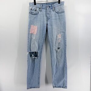 Levi’s 501 CT Custom Tapered Relaxed Mom Jeans Distressed Patches Size 24